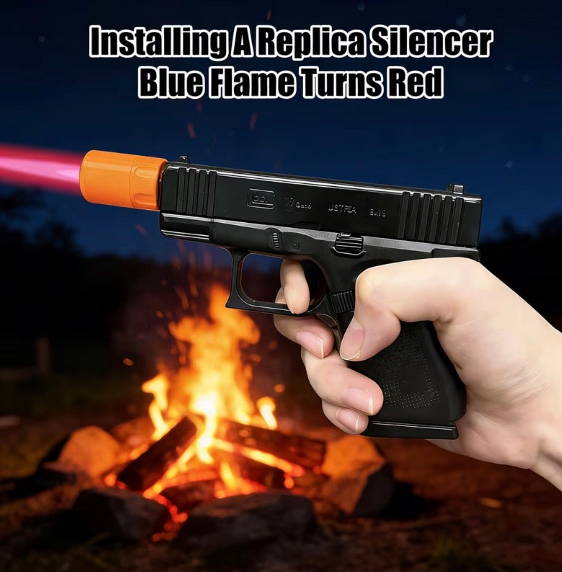 Gun-Shaped Butane Lighter with High-Temperature Ceramic Nozzle, Black Orange